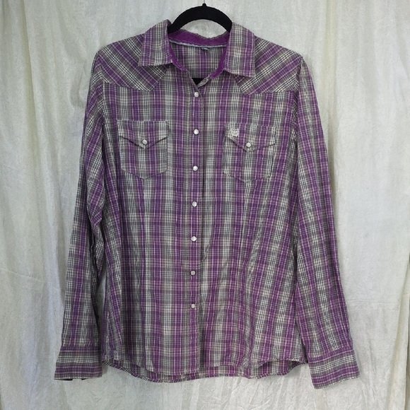 Cinch Women's Pink Plaid Pearl Snap Front Western Rodeo Shirt XL - Picture 1 of 15